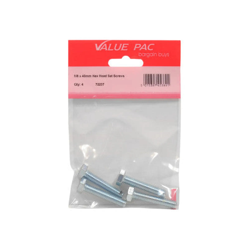 M8 x 40mm Hex Head Set Screws (Pack of 4) - Pack of 10