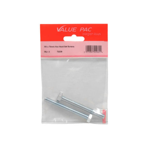 M8 x 70mm Hex Head Set Screws (Pack of 2) - Pack of 10