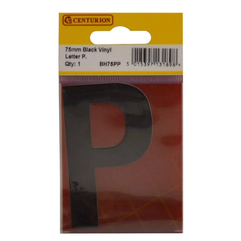 75mm Black Helvetica Bold Condensed Style Vinyl Letter P - Pack of 10