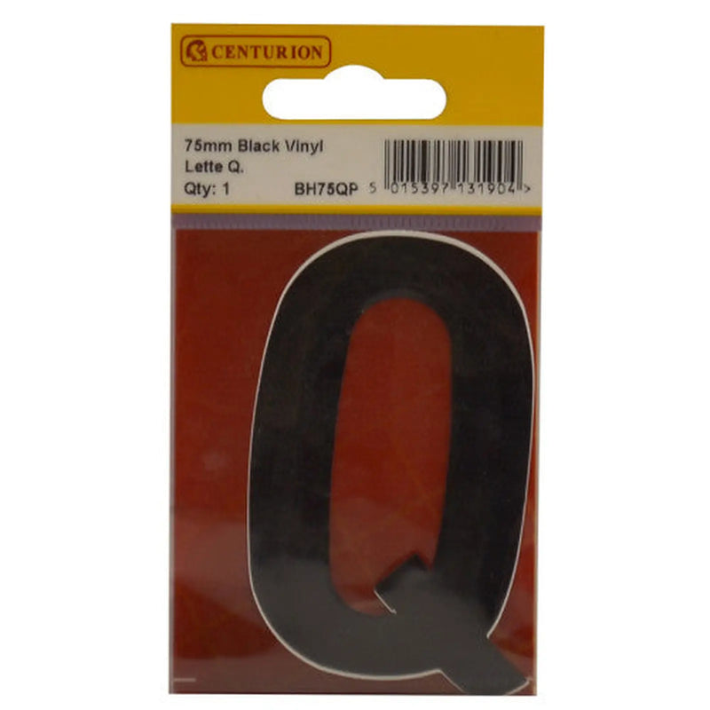 75mm Black Helvetica Bold Condensed Style Vinyl Letter Q - Pack of 10