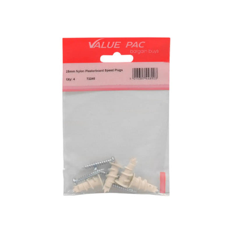 25mm Nylon Plasterboard Speed Plugs - Pack of 10