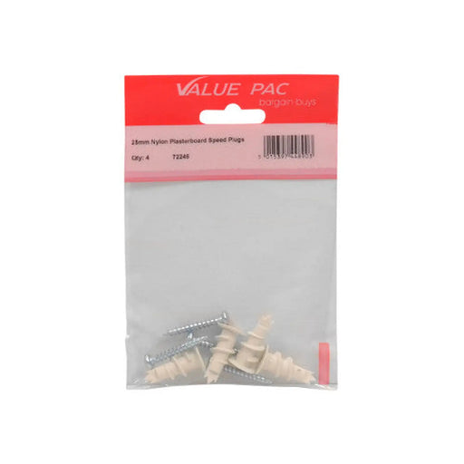 25mm Nylon Plasterboard Speed Plugs - Pack of 10