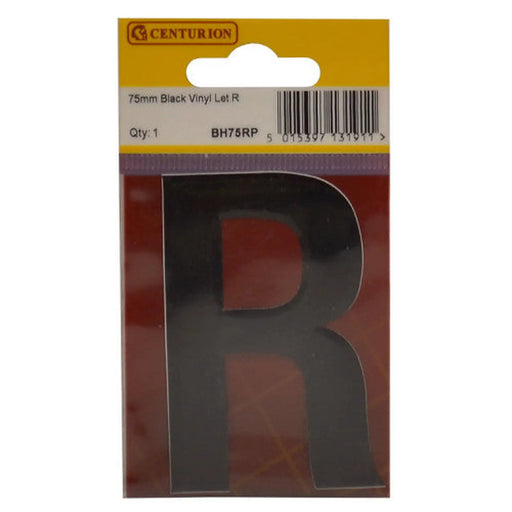 75mm Black Helvetica Bold Condensed Style Vinyl Letter R - Pack of 10