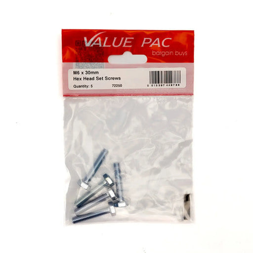 M6 x 30mm Hex Head Set Screws (Pack of 5) - Pack of 10