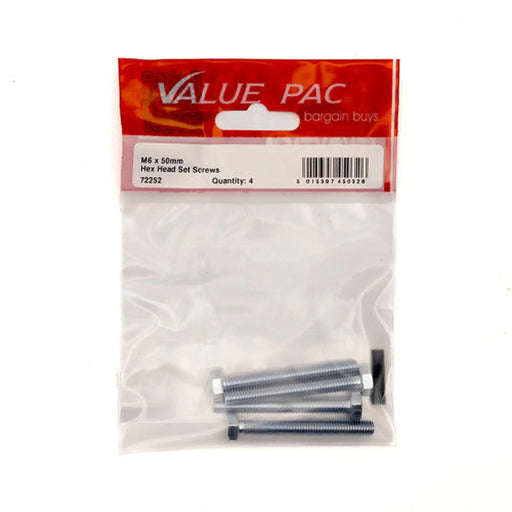 M6 x 50mm Hex Head Set Screws (Pack of 4) - Pack of 10