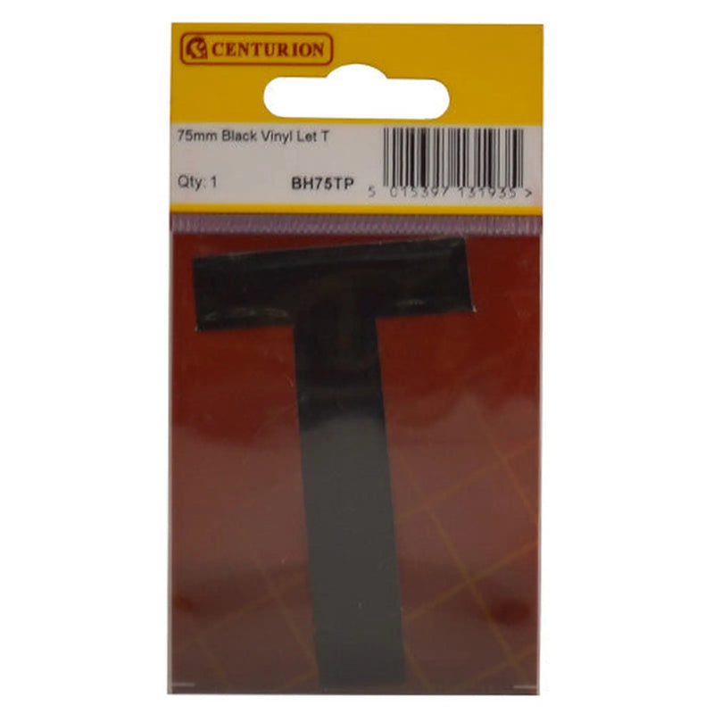 75mm Black Helvetica Bold Condensed Style Vinyl Letter T - Pack of 10
