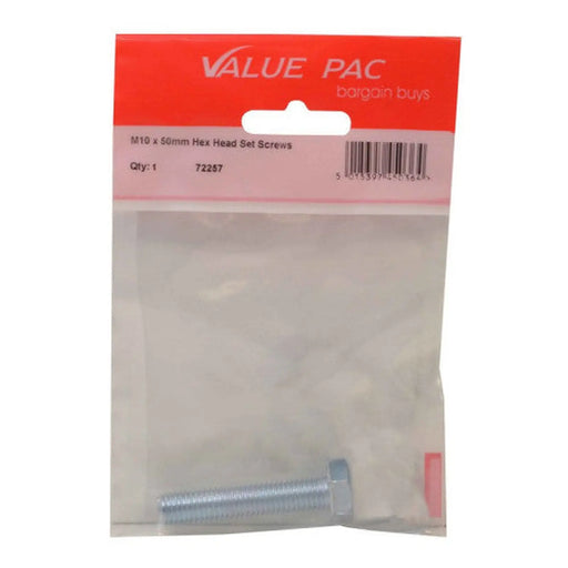 M10 x 50mm Hex Head Set Screw - Pack of 10