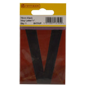 75mm Black Helvetica Bold Condensed Style Vinyl Letter V - Pack of 10