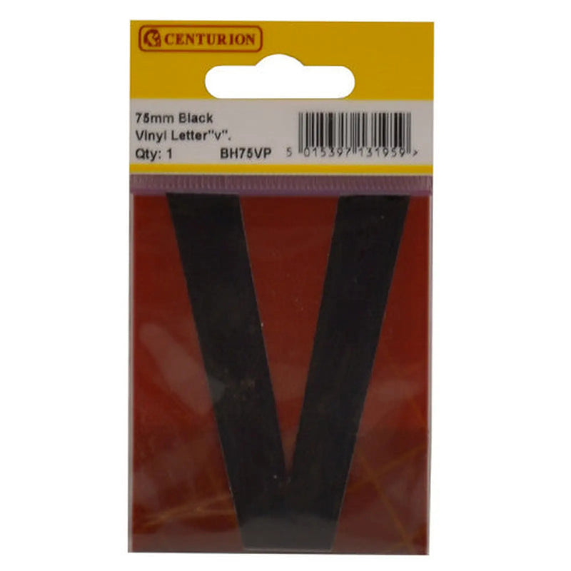 75mm Black Helvetica Bold Condensed Style Vinyl Letter V - Pack of 10