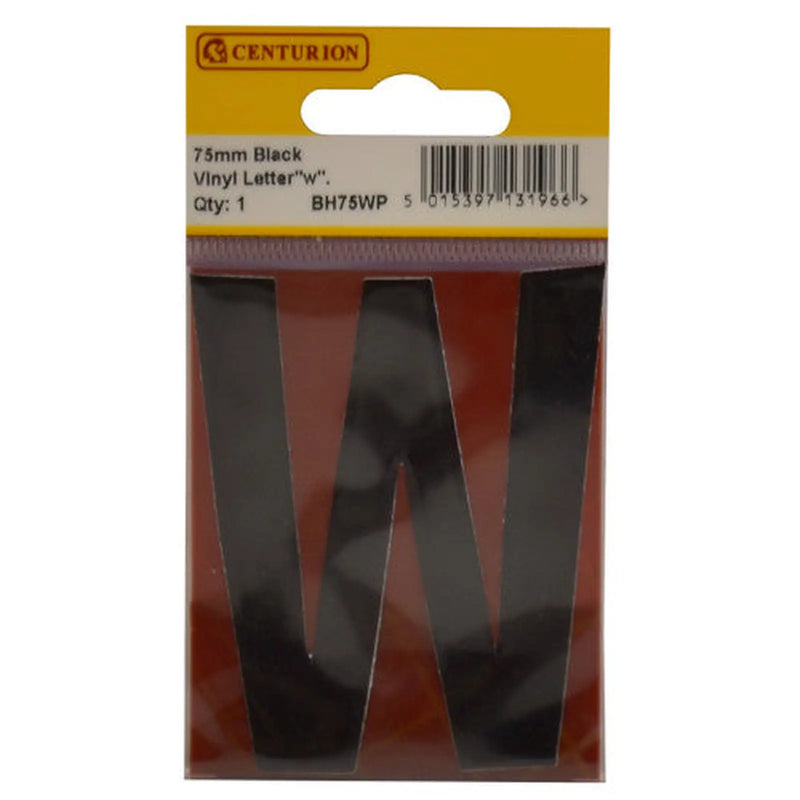 75mm Black Helvetica Bold Condensed Style Vinyl Letter W - Pack of 10