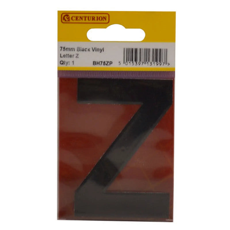 75mm Black Helvetica Bold Condensed Style Vinyl Letter Z - Pack of 10