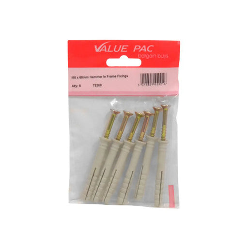 M8 x 60mm Hammer In Frame Fixings (Pack of 4) - Pack of 10