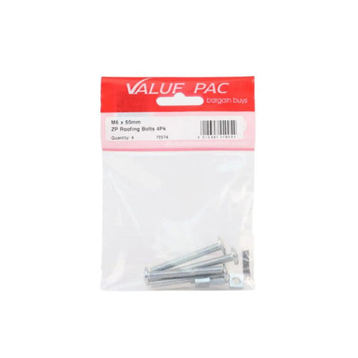 M6 x 50mm ZP Roofing Bolts (Pack of 4) - Pack of 10