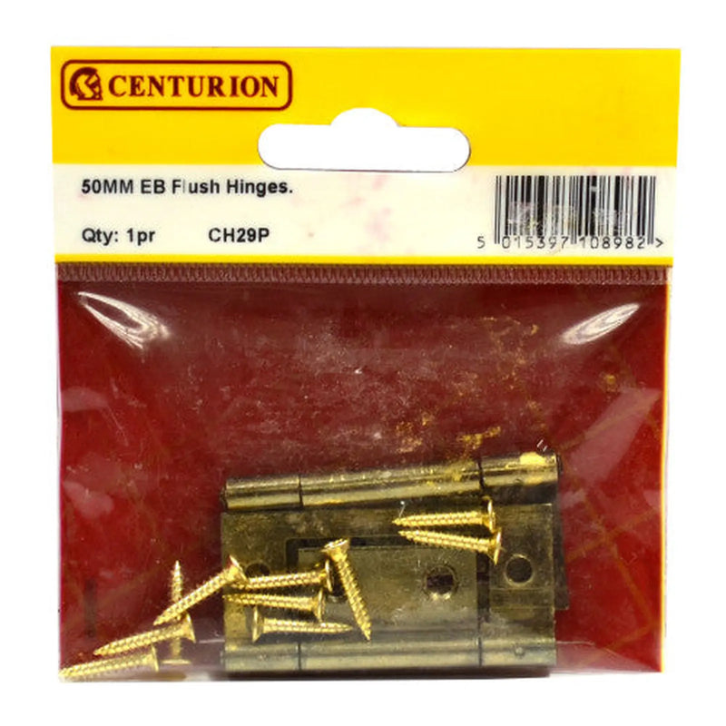 Steel Flush Hinges, Electro Brassed, 50mm - Pack of 5