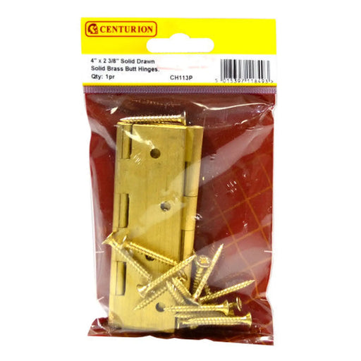 Solid Drawn Brass Butt Hinges, Self Colour, 102mm x 61mm - Pack of 3