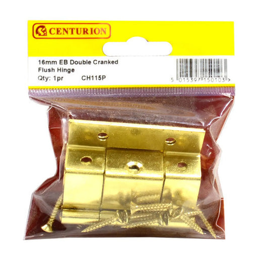 Double Cranked Steel Flush Hinges, Electro Brassed, 60mm x 16mm - Pack of 5