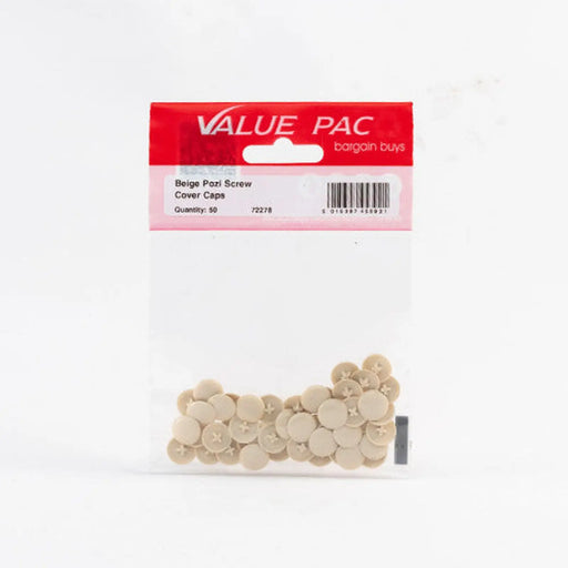 Beige Pozi Screw Cover Caps (Pack of 50) - Pack of 10