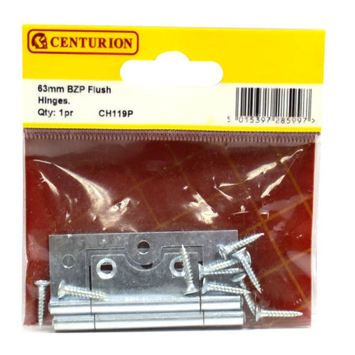 60mm BZP Flush Hinges (1 pair) - Pack of 5