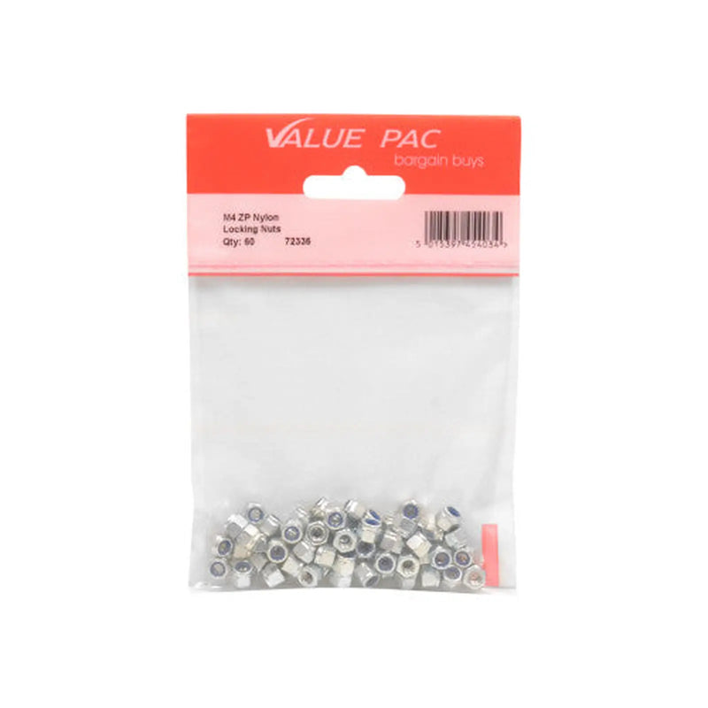 M4 ZP Nylon Locking Nuts 40pk - Pack of 10
