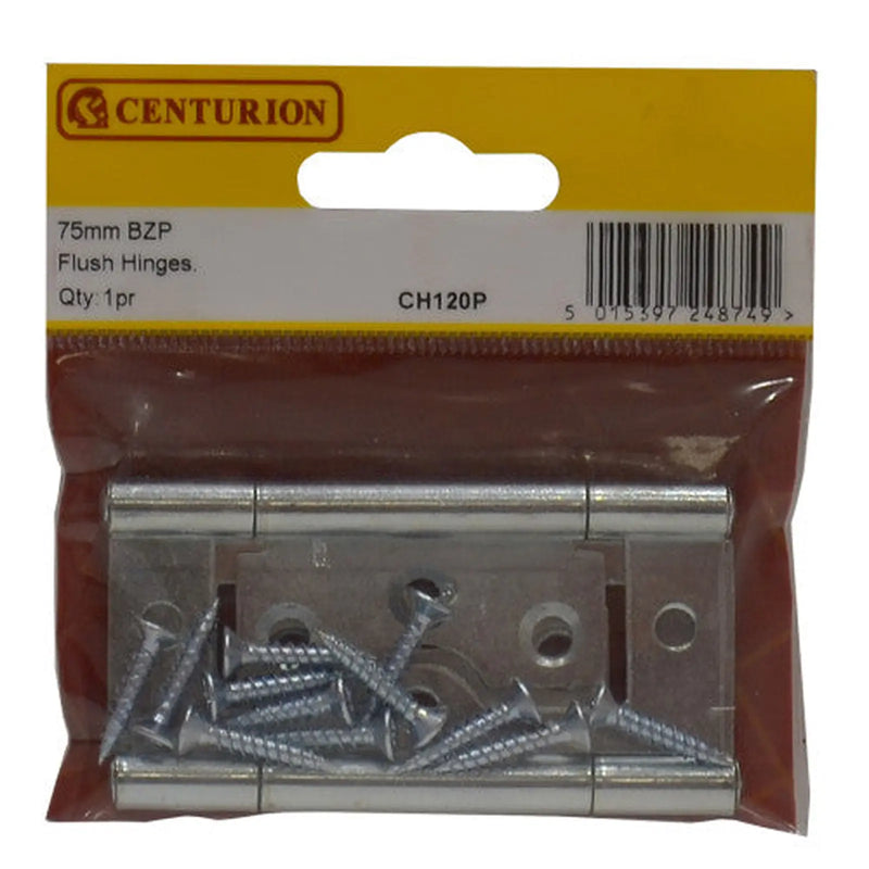 Steel Flush Hinges, Zinc Plated, 76mm - Pack of 5