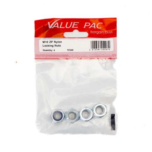 M10 ZP Nylon Locking Nuts 4pk - Pack of 10