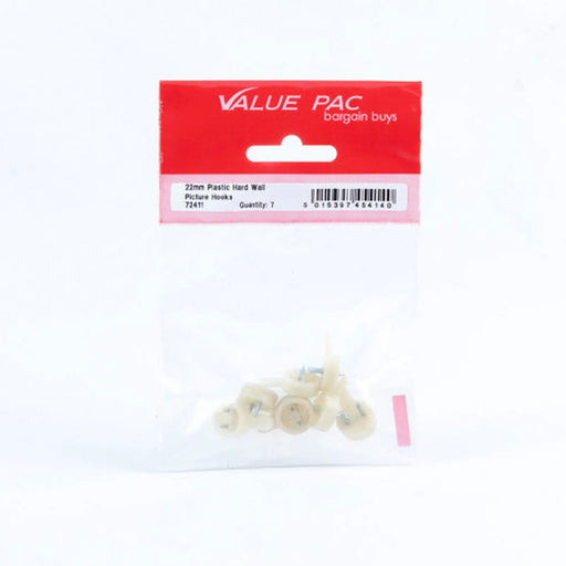 22mm Plastic Hard Wall Picture Hooks - Pack of 10