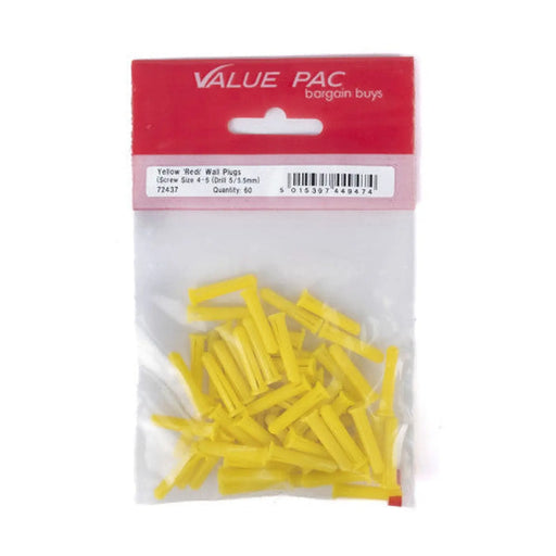 Screw Size 4-6 Drill 5/5.5mm Yellow 'Redi' Plugs 60pk - Pack of 10