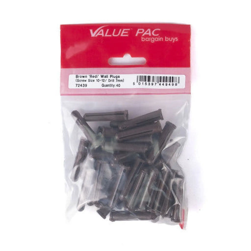 Screw Size 10-12 Drill 7mm Brown 'Redi' Plugs - Pack of 10