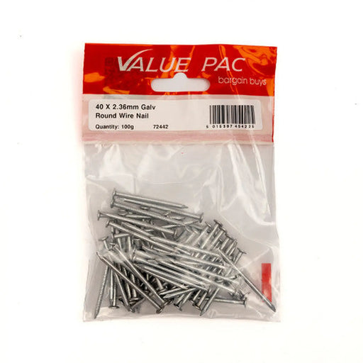 40 x 2.36mm Galv Round Wire Nail 100g - Pack of 10