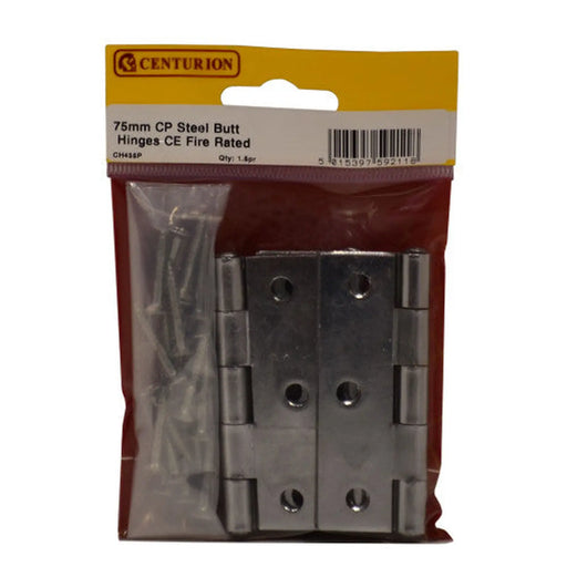 Steel Butt Hinges, Chrome Plated, 76mm x 51mm