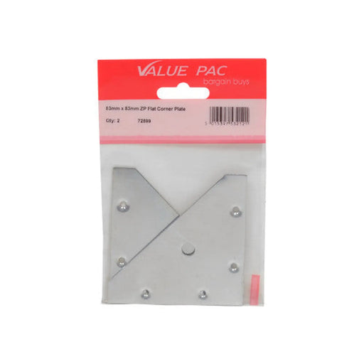 83mm x 83mm ZP Flat Corner Plate 2pk - Pack of 10