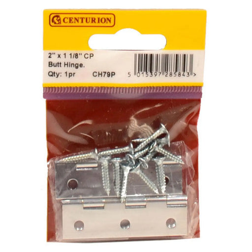 Solid Drawn Brass Butt Hinges, Chrome Plated, 51mm x 29mm