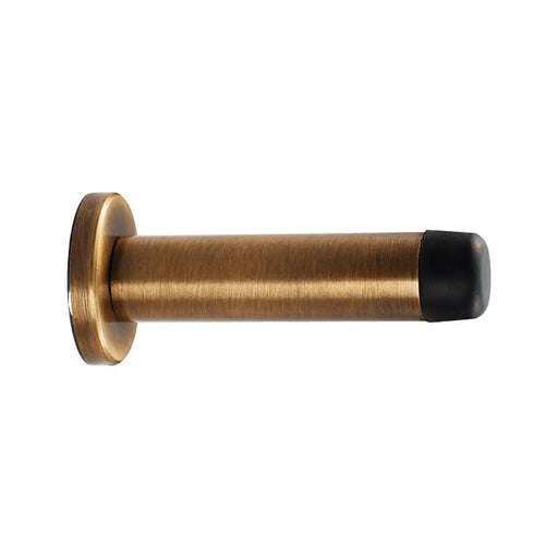 Wall Mounted Cylinder Doorstop With Rose - Antique Brass 70MM