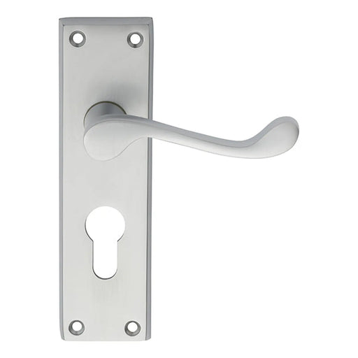 Victorian Scroll Lever On Backplate - Lock Euro Profile 47.5Mm C/C - Satin Chrome 152MM X 38MM