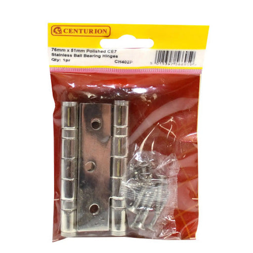 76mm x 51mm Polished CE7 Stainless Ball Bearing Hinges - Pack of 5