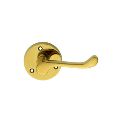 Victorian Scroll Lever On Sprung Face-Fix Round Rose - Polished Brass 57MM