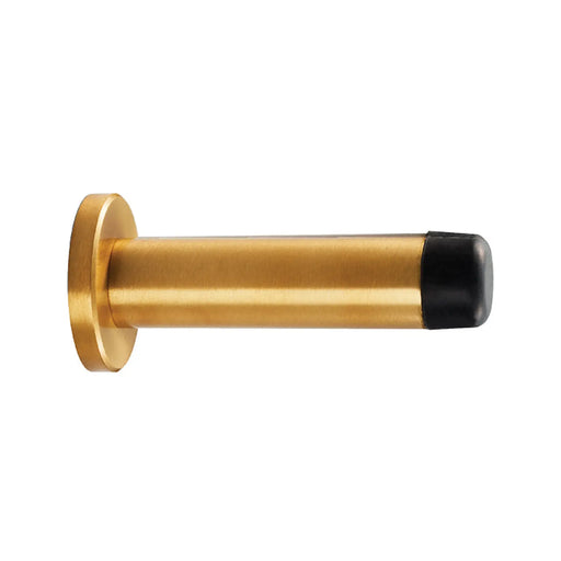 Wall Mounted Cylinder Doorstop With Rose - Satin Brass 70MM
