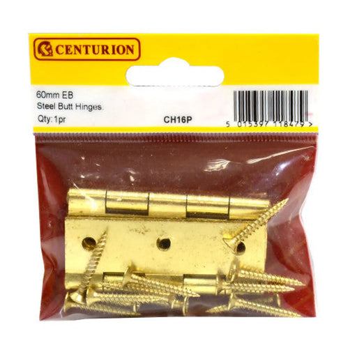Steel Butt Hinges, Brassed, 65mm - Pack of 5
