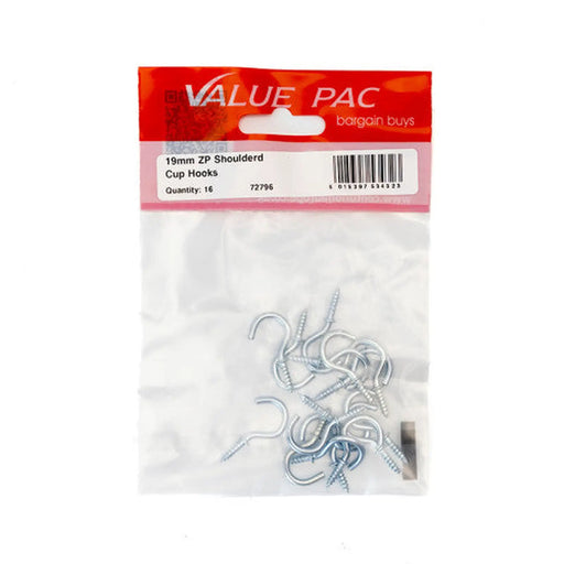 19mm ZP Shouldered Cup Hooks (Pack of 16) - Pack of 10