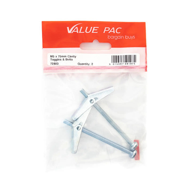 M5 x 75mm ZP Cavity Toggle Bolt - Pack of 10