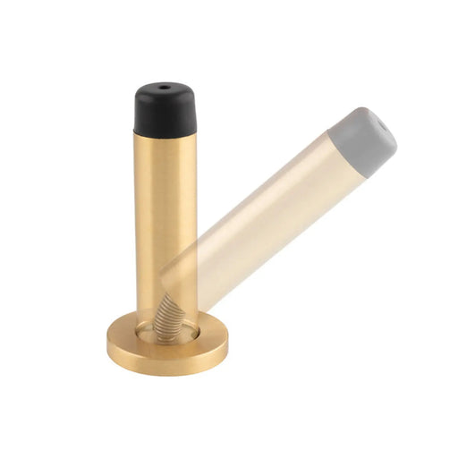70 X 32Mm Sprung Wall Mounted Doorstop On Rose - Concealed Fix - Satin Brass