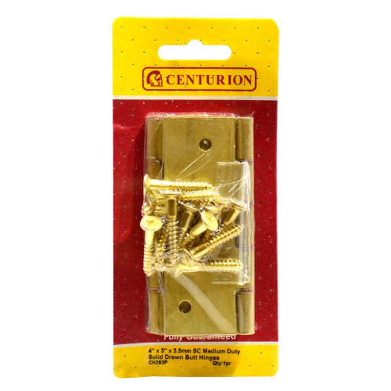 Heavy Brass Butt Hinges, Self Colour, 102mm x 76mm - Pack of 3
