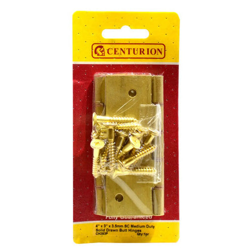 Heavy Brass Butt Hinges, Self Colour, 102mm x 76mm - Pack of 3
