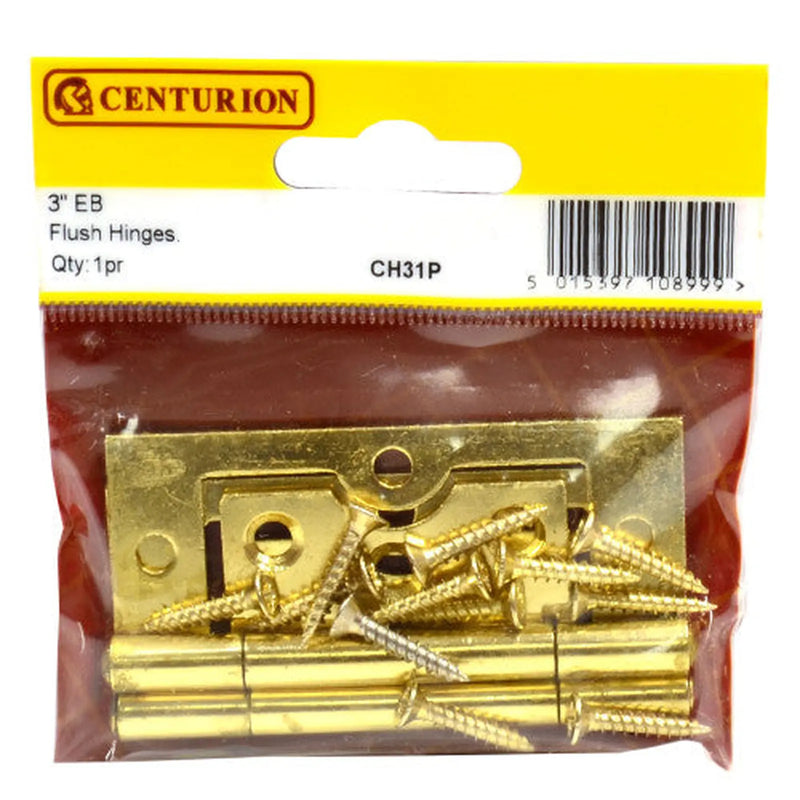 Steel Flush Hinges, Electro Brassed, 76mm - Pack of 5
