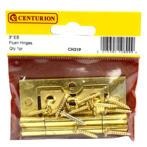 Steel Flush Hinges, Electro Brassed, 76mm - Pack of 5