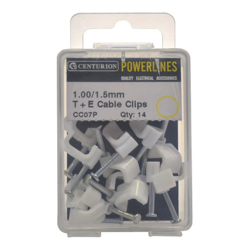 White T+E Cable Clips 1.00/1.5mm - Pack of 5
