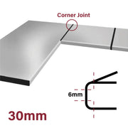 30mm Bullnose Corner Worktop Trim - 6mm Radius - Matt Silver