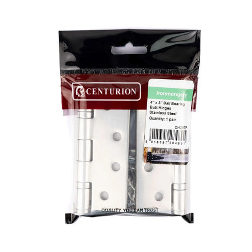 Ball Bearing Butt Hinges, Polished Stainless Steel, 102mm x 76mm - Pack of 5