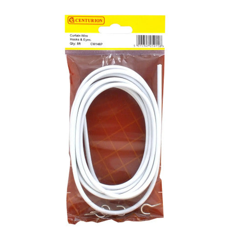 8 ft Coil Curtain Wire with Hooks & Eyes - Pack of 5