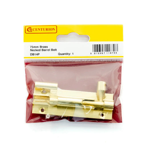 Necked Barrel Bolts, Polished Brass, 25mm x 75mm - Pack of 5